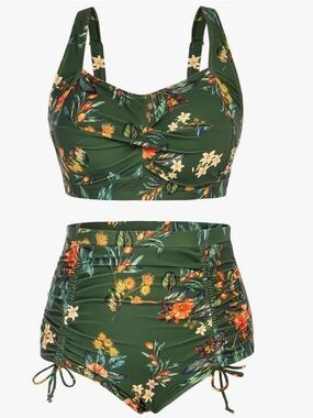 Hanna Nikole Plus Size Swimsuit Twist Front Bikini Drawstring Ruched Bottom